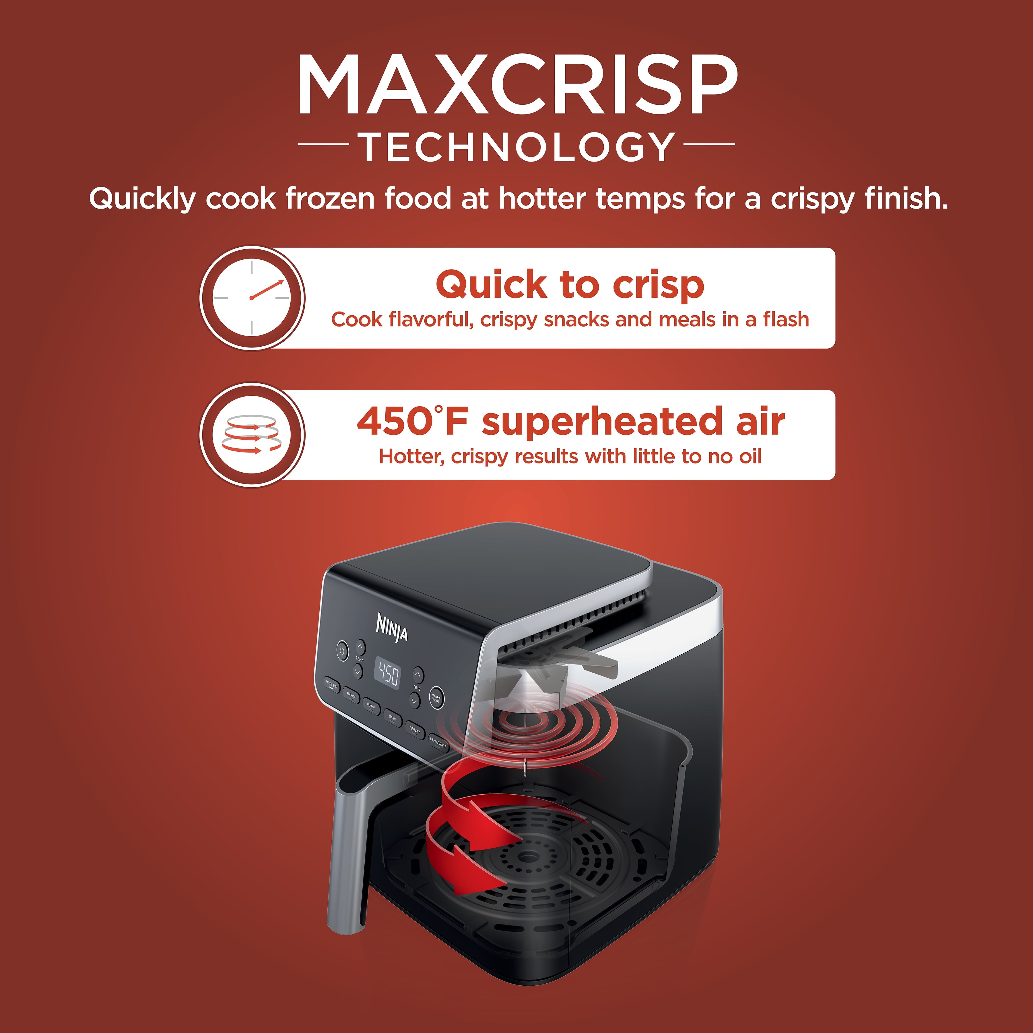 Ninja, Air Fryer, Pro XL 6-in-1 1750 Watts 6.5 Quart Max Crisp Technology Nonstick Basket AF181, Digital Display, Non-Stick, Removable Basket, Automatic Shut-Off, Black