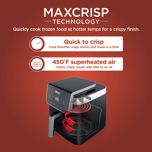 Ninja, Air Fryer, Pro XL 6-in-1 1750 Watts 6.5 Quart Max Crisp Technology Nonstick Basket AF181, Digital Display, Non-Stick, Removable Basket, Automatic Shut-Off, Black