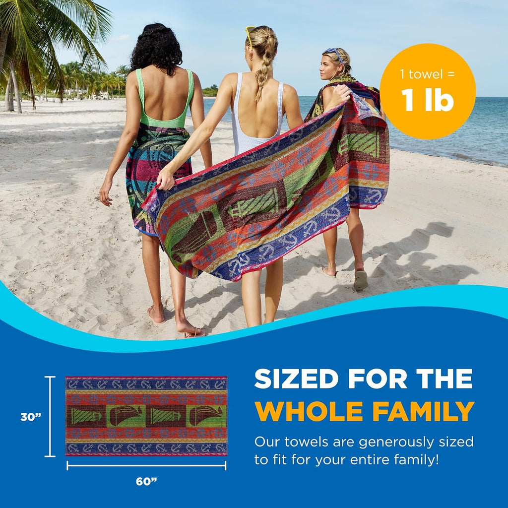 Kaufman - 6 Pack Terry Beach & Pool Towel of Assorted Colors - 30in x 60in, Beach Towels