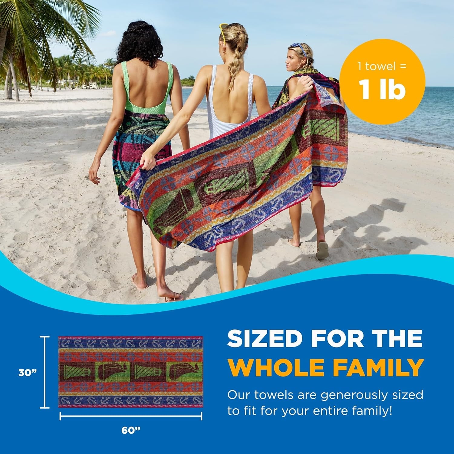 Kaufman - 6 Pack Terry Beach & Pool Towel of Assorted Colors - 30in x 60in, Beach Towels