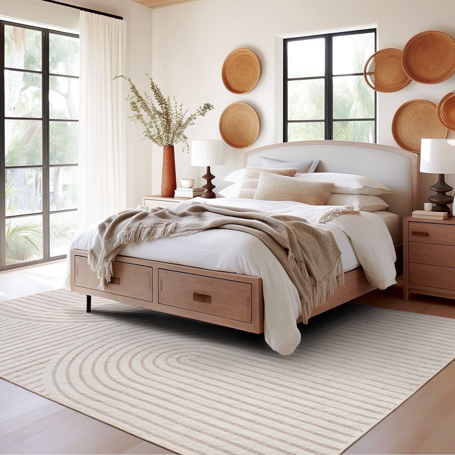 VUNATE 8'x10' Area Rugs for Living Room Jacquard Textured Modern Rugs Soft Geometric Rug for Bedroom Mid Century Washable Rug Non-Slip Bohemian Carpet Perfect for Dining Room Office Beige