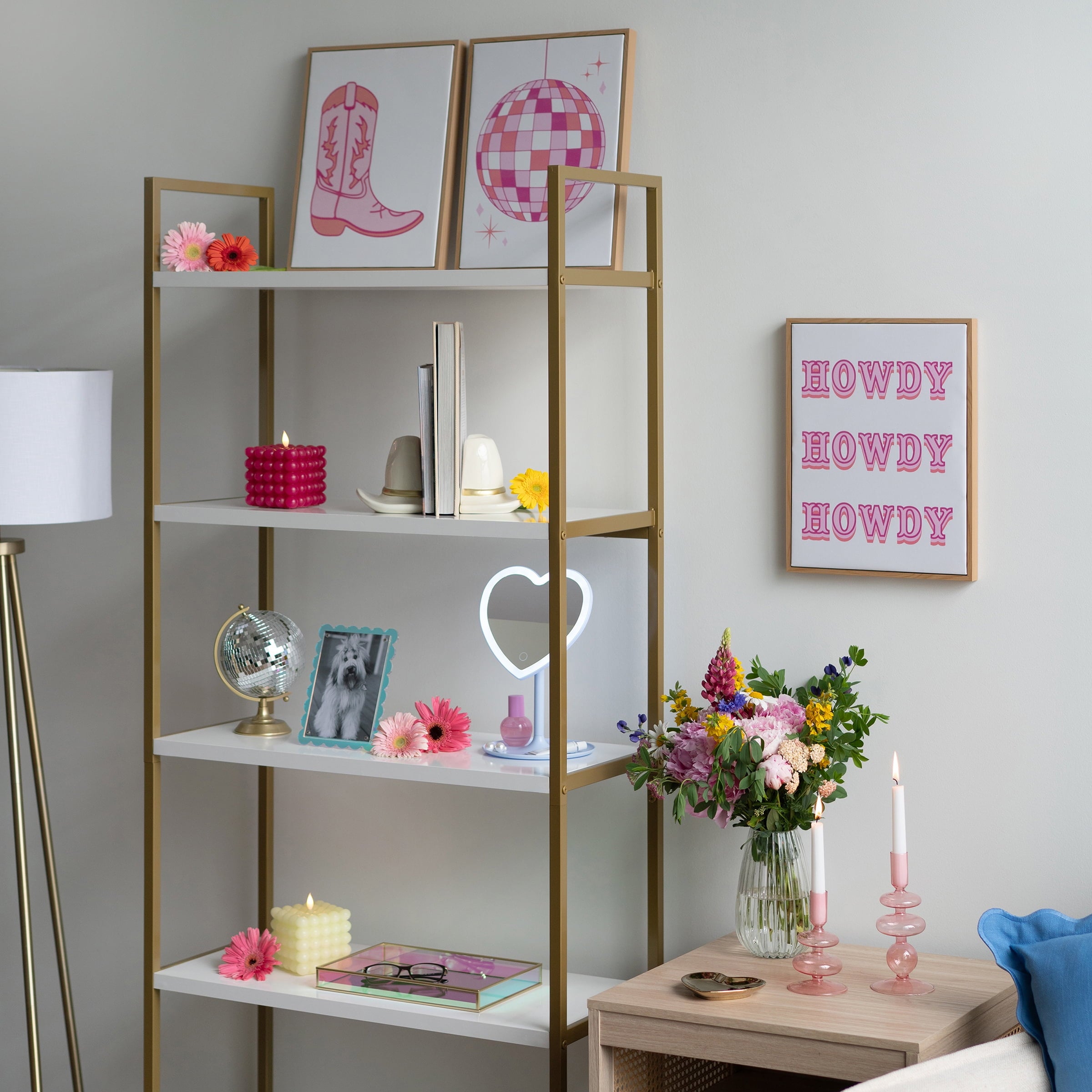 Mainstays 3 Pc Set Pink Western Theme Wall Art, Howdy, Boot, and Disco Globe