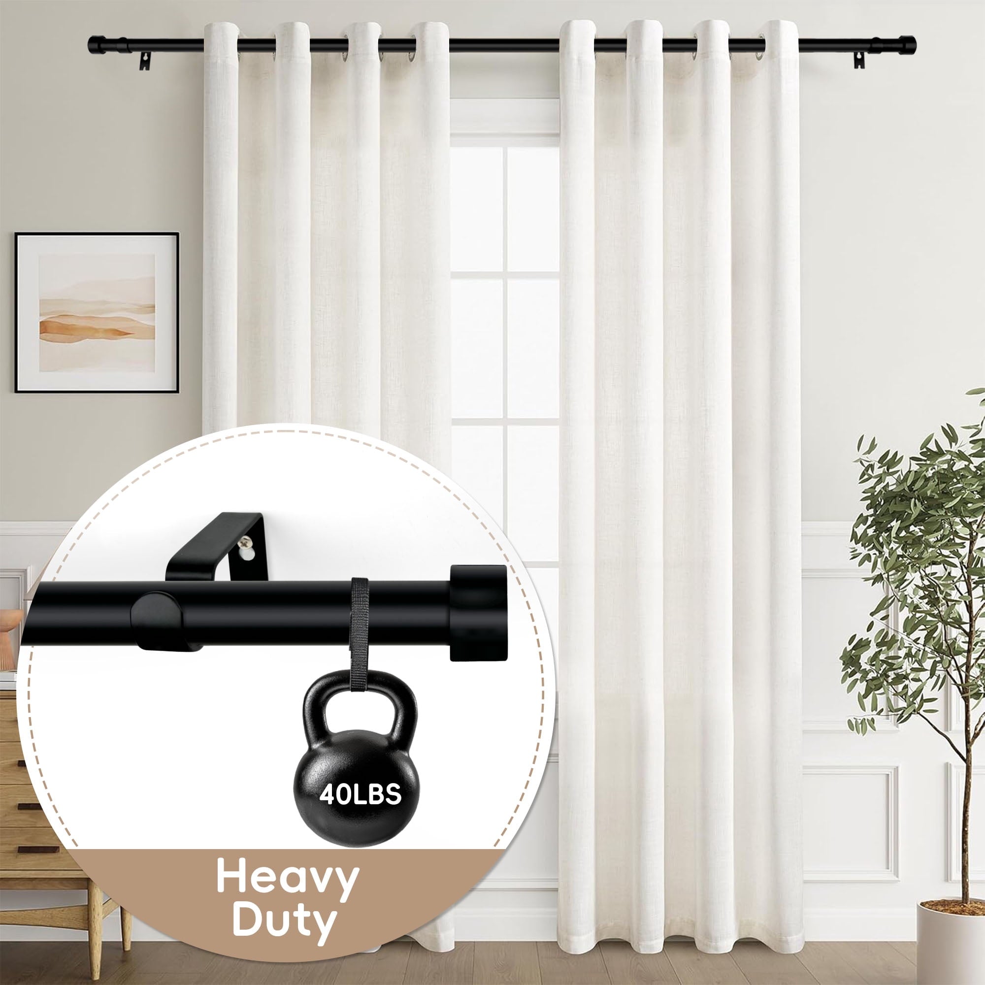 MaKefeile Classic 48 Inch Black Curtain Rods Heavy duty Single Curtain Rod for Windows,1 Inch Diameter