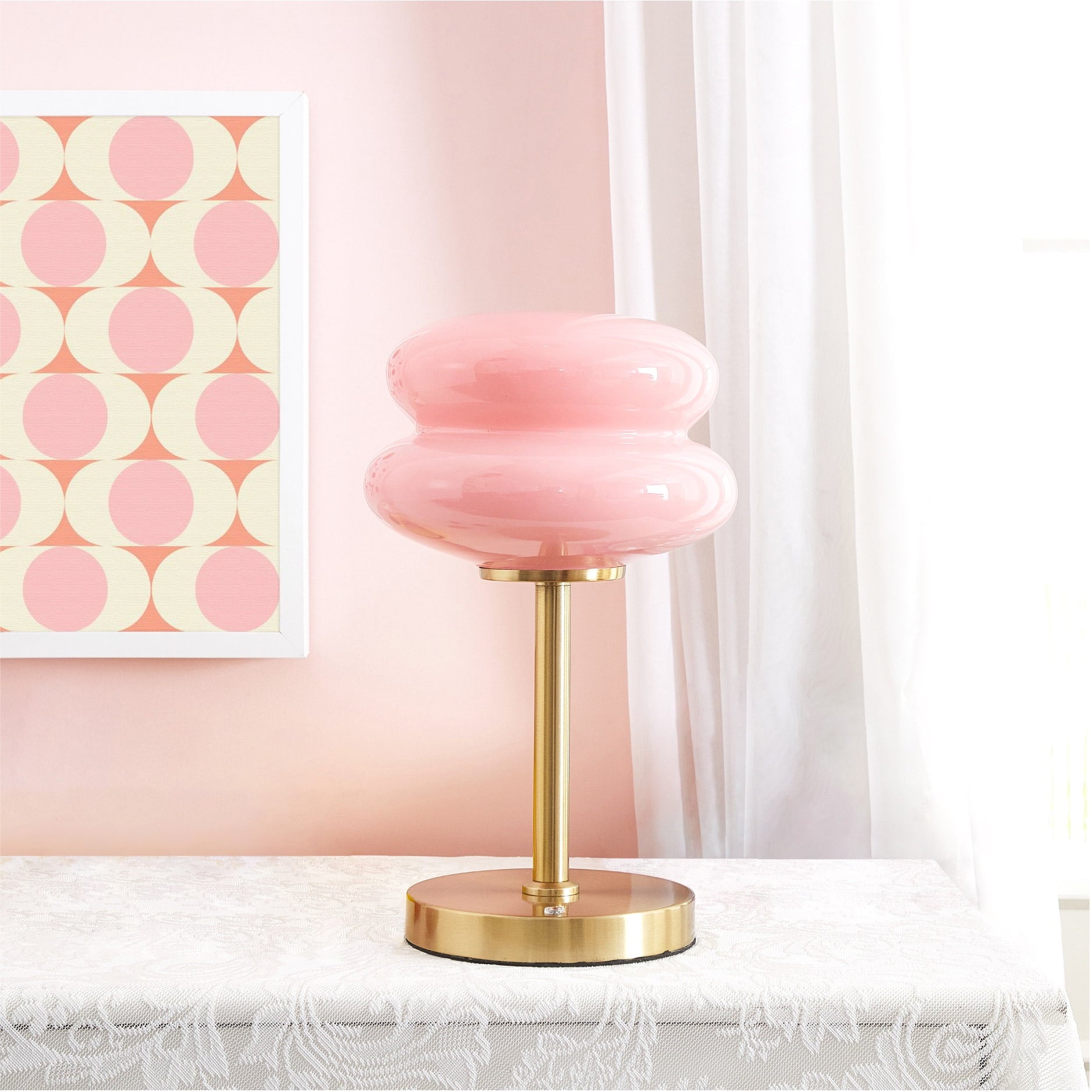 Mainstays Pink Double Bubble Glass Table Lamp, 12.4" H