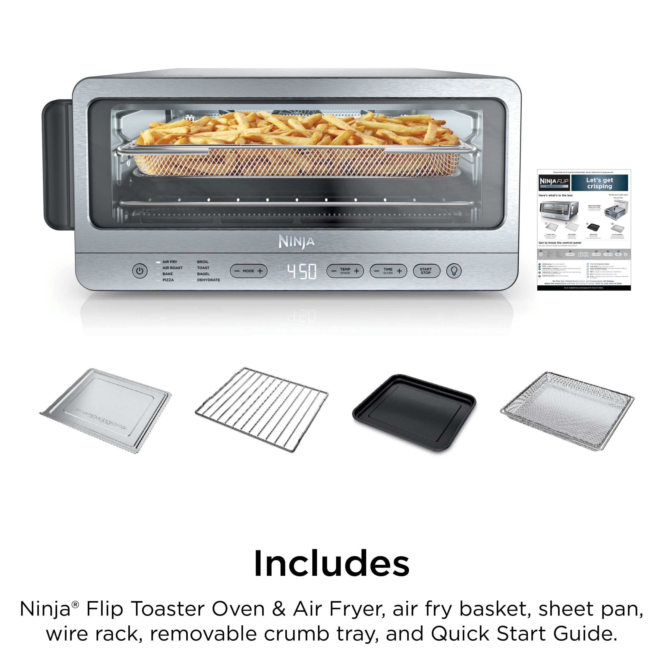 Ninja Flip Toaster Oven & Air Fryer, 8-in-1 Functionality, Storage Space, Air Fry Basket, Sheet Pan, Wire Rack & Removable Crumb Tray, SP151 Stainless