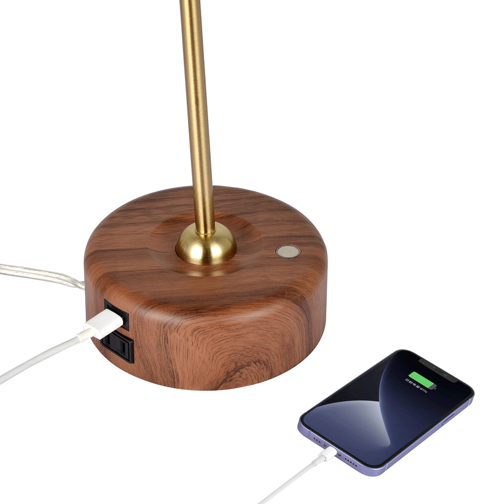 Better Homes & Gardens Modern LED Desk Lamp with Wood Grain Finish, USB & AC Outlet