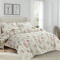 Green Essen 3 Pcs Quilt Sets, Lightweight Microfiber Bedspreads Soft Purple Floral Quilt Reversible Green Leaves Coverlet Set, 1 Quilt & 2 Pillow Shams(Queen Size)