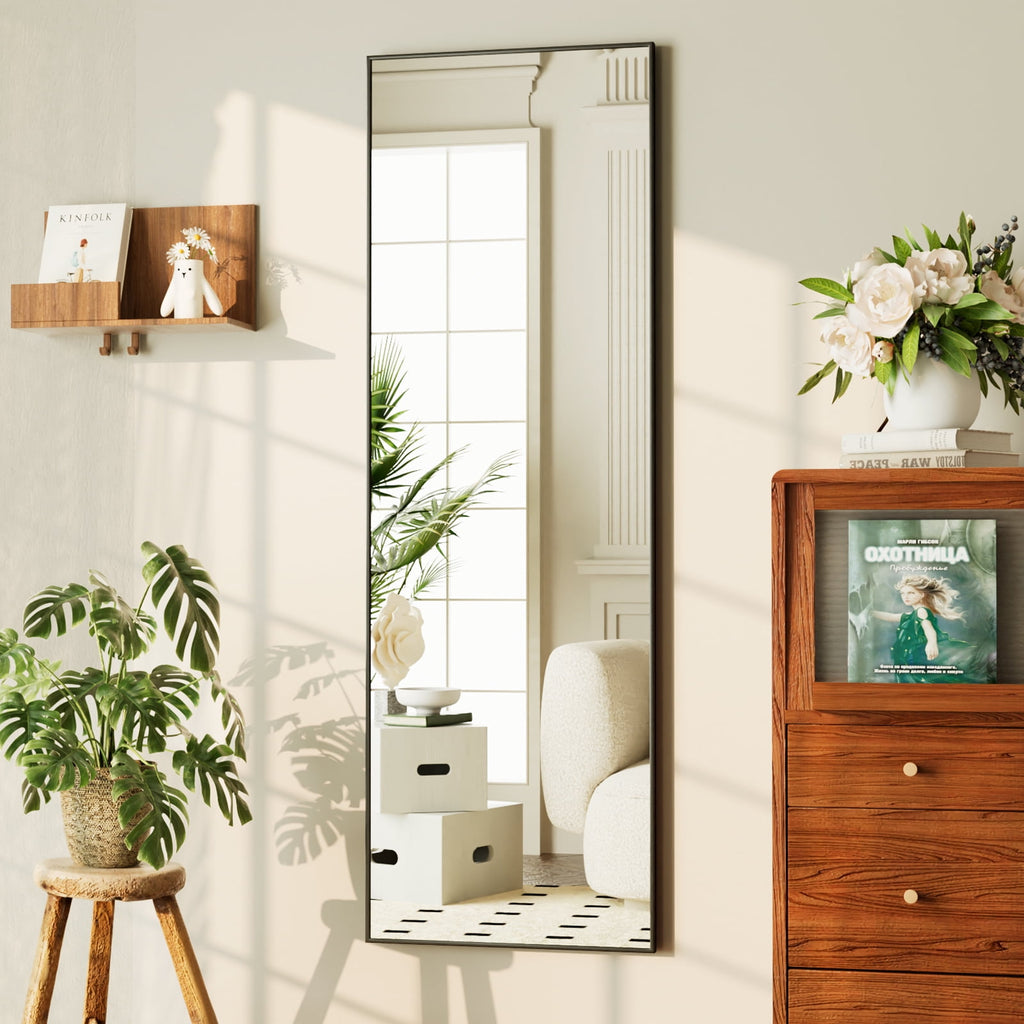 BEAUTYPEAK 48"x 14" Full Length Door Mirror Hanging Wall-Mounted Mirrors, Black