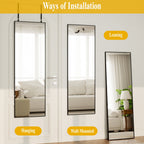 BEAUTYPEAK 48"x 14" Full Length Door Mirror Hanging Wall-Mounted Mirrors, Black