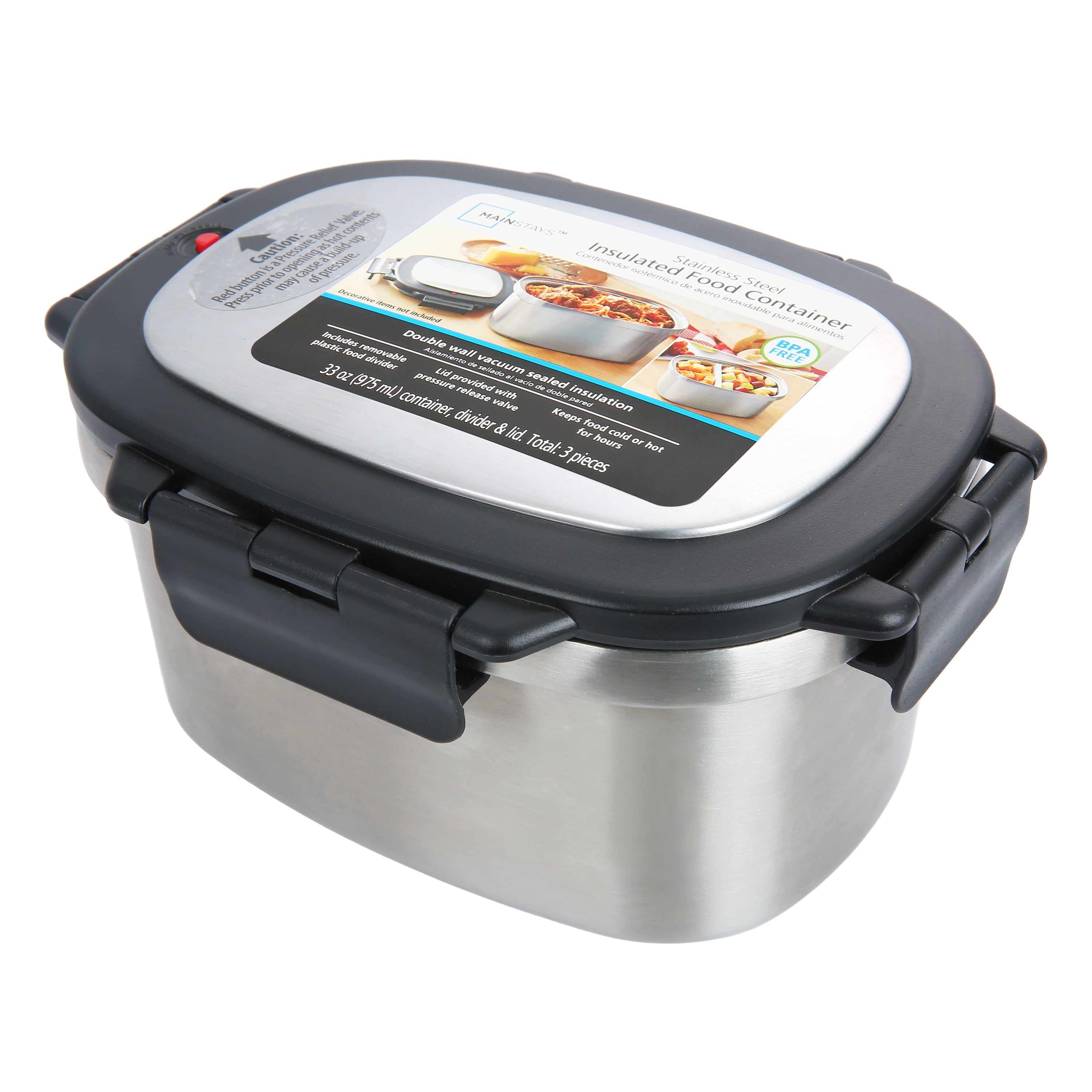 Mainstays 33 oz Insulated Stainless Steel Lunch Box Food Storage Container with Lid