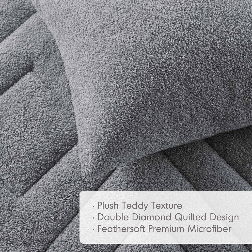 Regency Heights Twin/Twin XL Quilted Plush Comforter Set, 2-Piece Reversible Feather-Soft Dorm Bedding Sets, Textured Sherpa Comforter Bed Set for All Season, Gray
