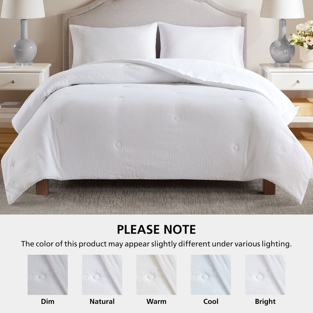 Mainstays Full/Queen Comforter, Reversible Down Alternative, All-Season, White Seersucker
