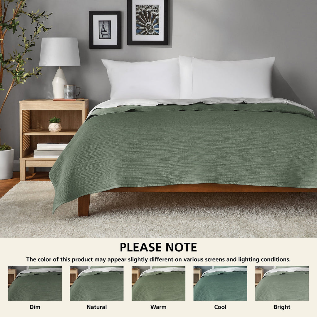 Mainstays Garment Washed Stripe Quilt, Full/Queen, Light Green, Soft Microfiber Bedding