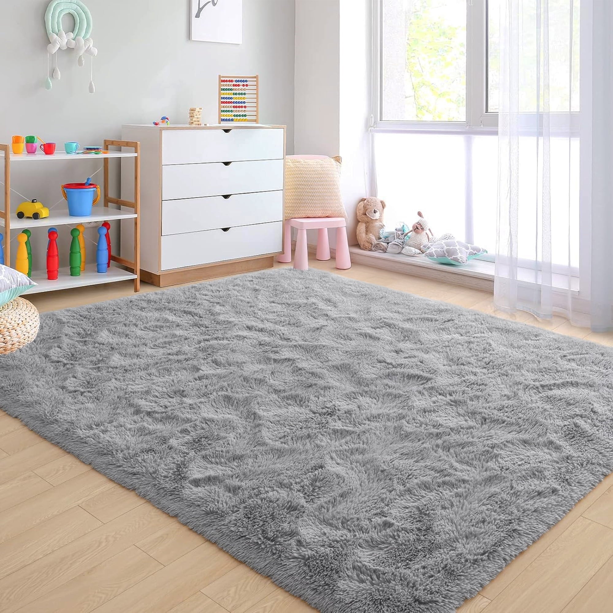 Nefoso Shag Area Rug, 8ft x 10ft Soft Fluffy Area Rugs for Living Room Bedroom Decor Carpet, Light Gray
