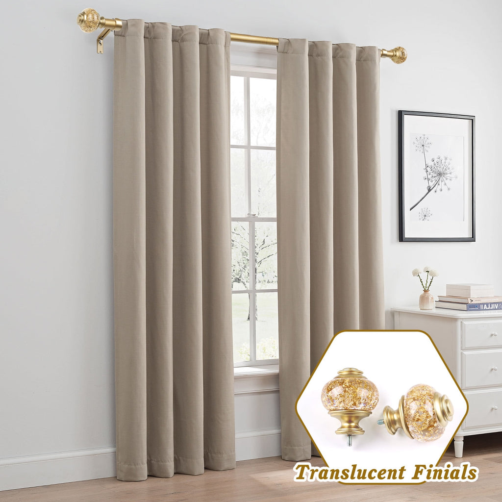KAMANINA 7/8" Adjustable Single Curtain Rod with Translucent Finial, 48 - 84", Gold