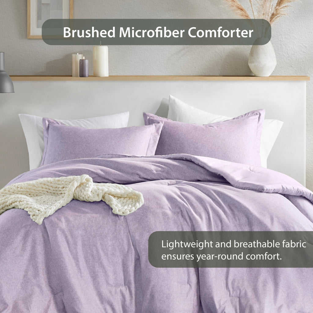 Regency Heights King/Cal King Comforter Sets, Reversible 3 Piece Extra Soft Bedding Set, Chambray Print Purple Comforter Bed Set with Pillow Shams
