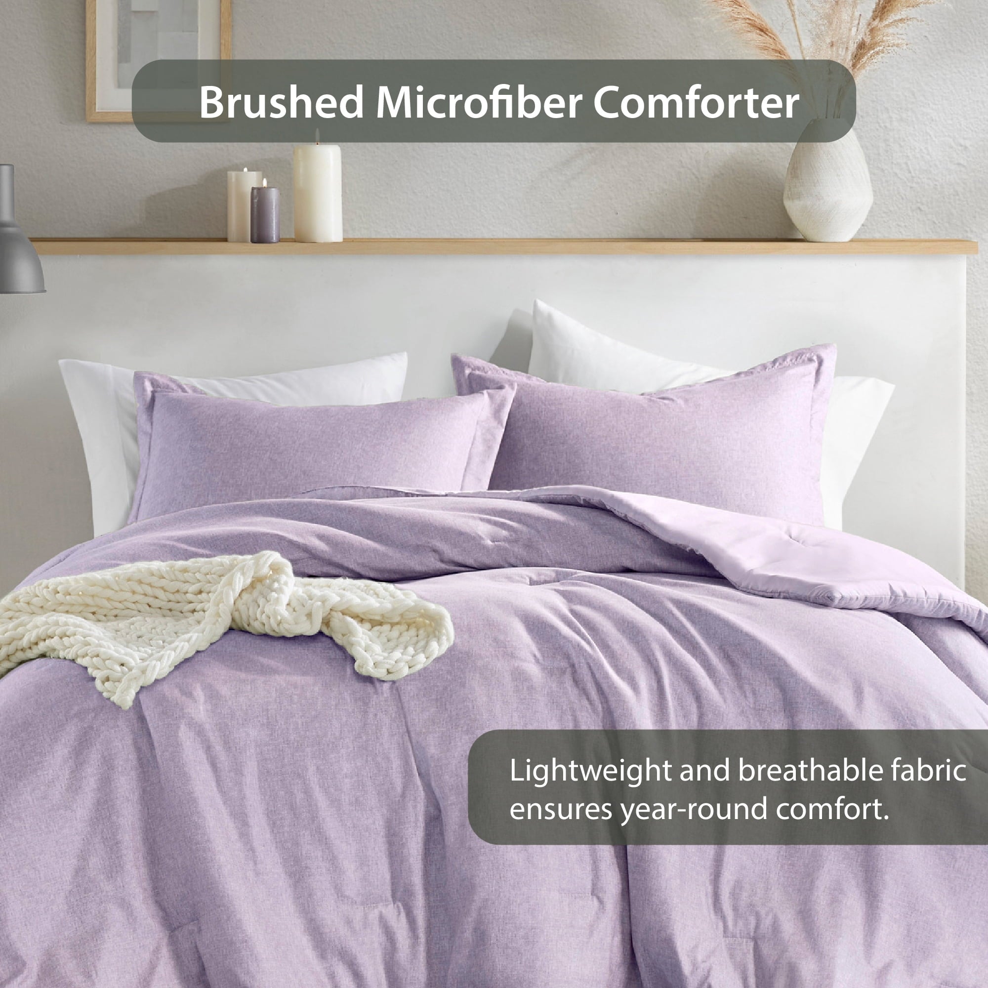 Regency Heights King/Cal King Comforter Sets, Reversible 3 Piece Extra Soft Bedding Set, Chambray Print Purple Comforter Bed Set with Pillow Shams