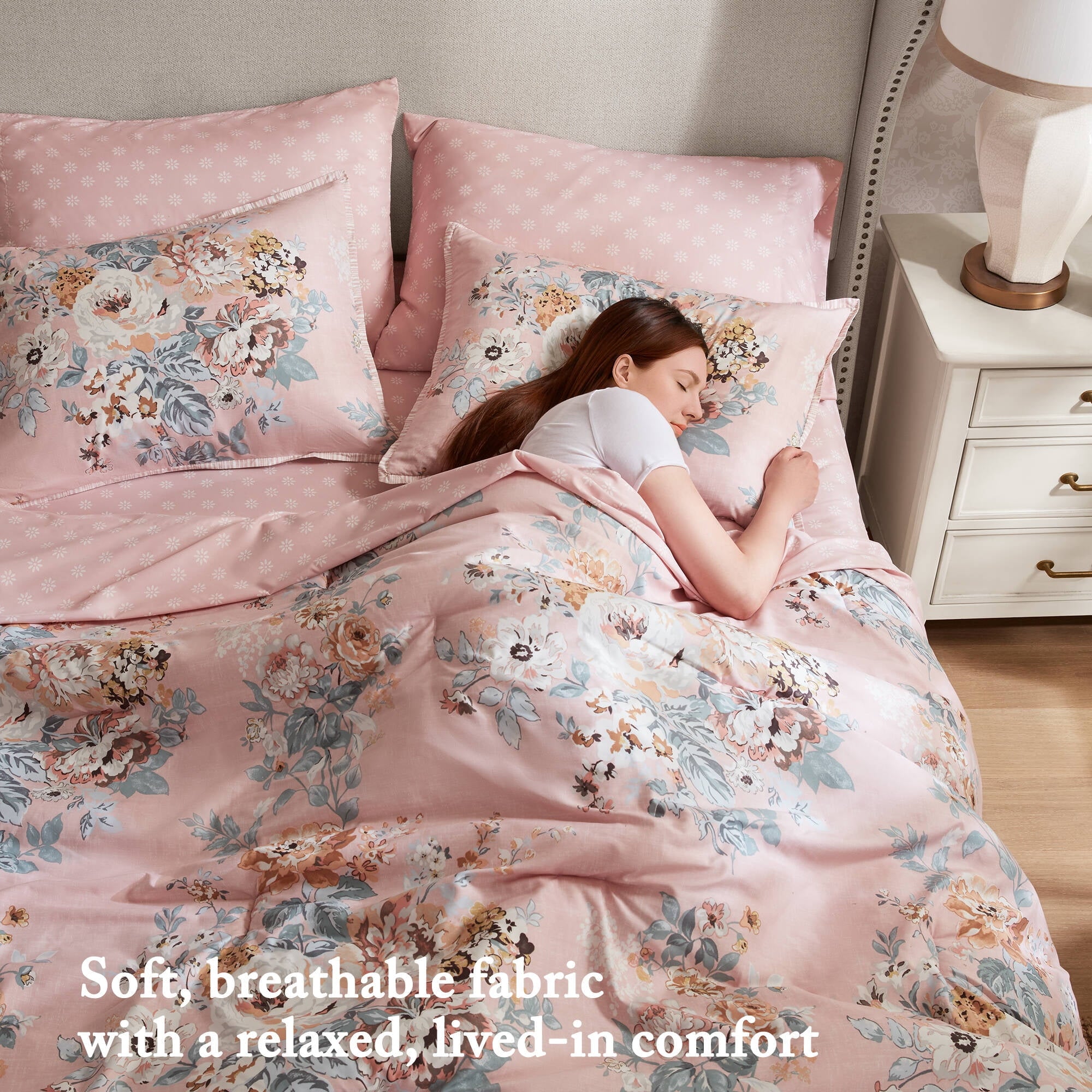 Regency Heights Queen Size Comforter Sets, Pink Vintage Floral Bed in a Bag Queen, 7 Pieces Bedding Comforter Set with Bed Sheets and Pillowcases