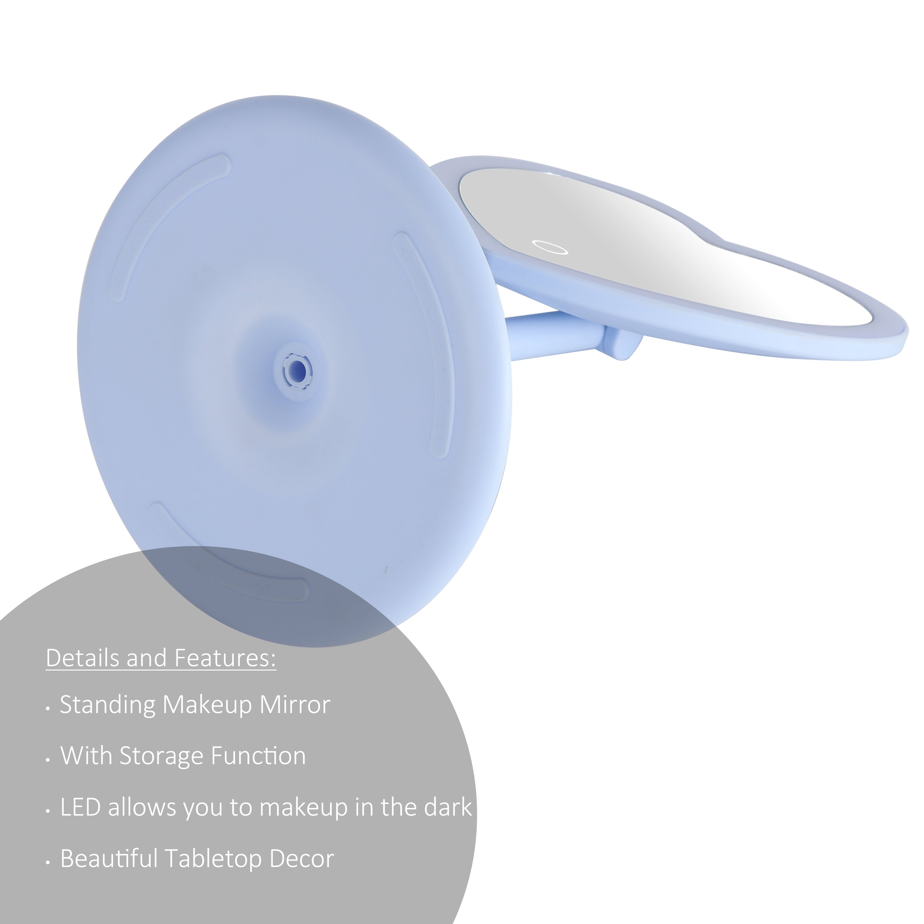 Mainstays 11.26" Tall Light Blue Plastic Frame Tabletop Heart Shaped LED Lighted Mirror with Trinket Tray