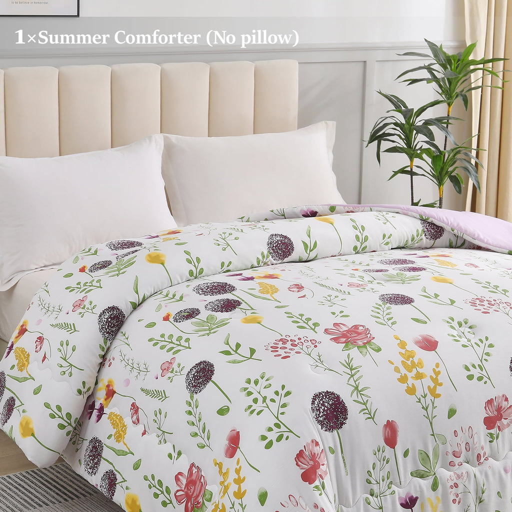 Jessy Home 1 Piece Queen Comforter Floral Comforter Purple Dandelion Summer Quilts Soft Cooling Comforter 1 Comforter