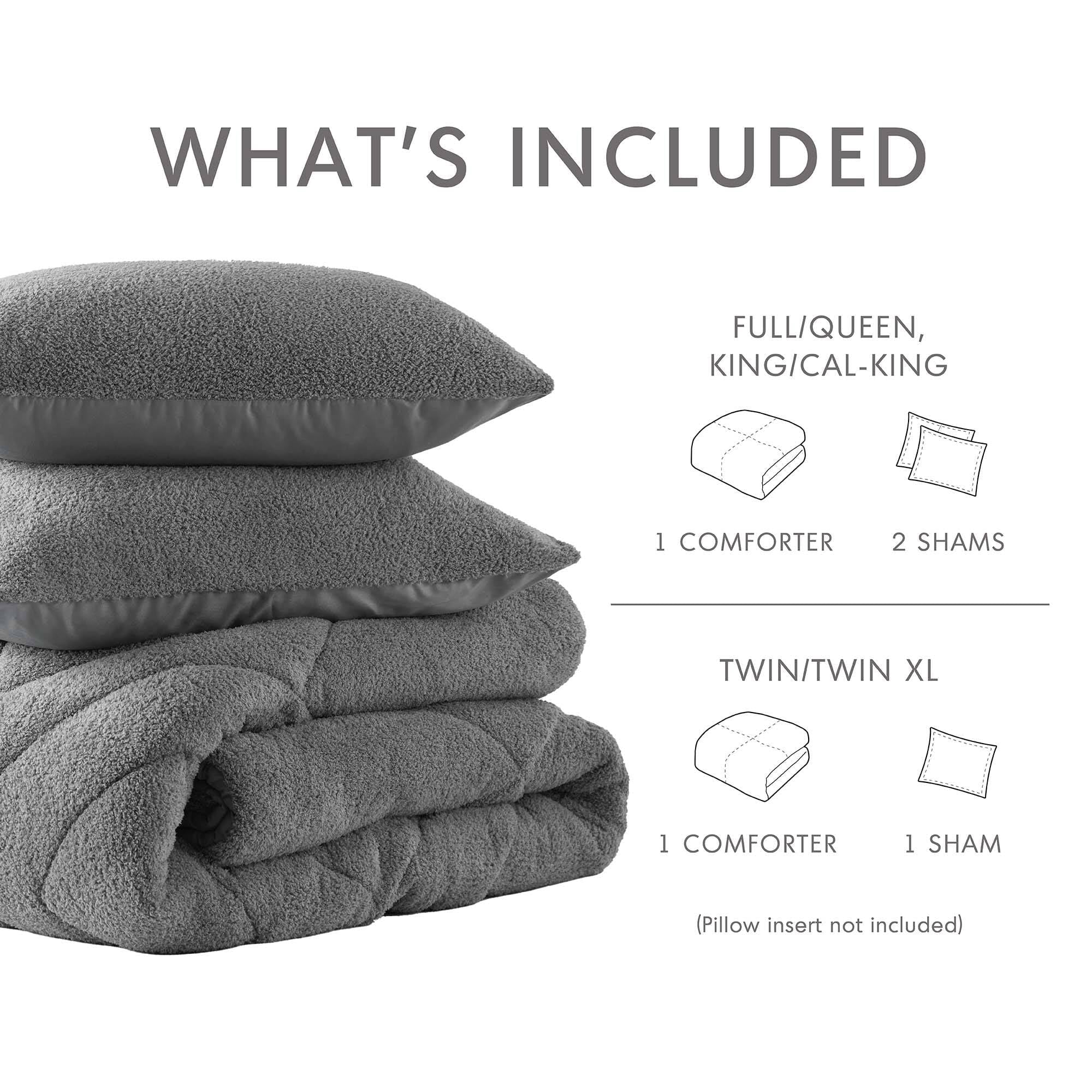 Regency Heights Twin/Twin XL Quilted Plush Comforter Set, 2-Piece Reversible Feather-Soft Dorm Bedding Sets, Textured Sherpa Comforter Bed Set for All Season, Gray