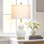 Cinkeda Double Gourd Ceramic Table Lamps Set of 2 for Bedroom Living Room 22" Modern White Gold Nightstand Bedside Lamp with Shade