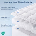 WISHEAD Queen Mattress Topper, Quilted Cooling Mattress Pad , Soft Breathable Pillow Top Mattress Protector, 8-21" Deep Pocket, Machine Washable, Back Pain Relief, White