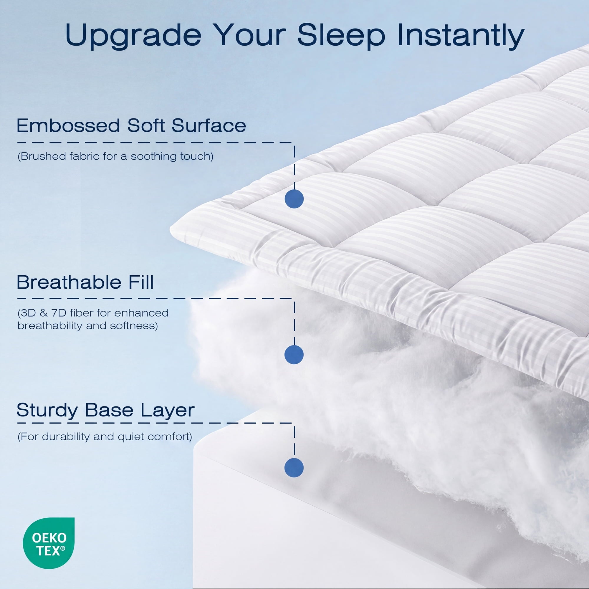 WISHEAD Queen Mattress Topper, Quilted Cooling Mattress Pad , Soft Breathable Pillow Top Mattress Protector, 8-21" Deep Pocket, Machine Washable, Back Pain Relief, White