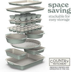 Country Kitchen Bakeware Set, 10-Piece Nonstick Stackable Baking Pans with Silicone Handles, Silver