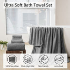 Jessy Home 4 Pack Dark Gray Stripe Large Bath Towels Set Oversized Microfiber Bath Sheet Soft Towel Set