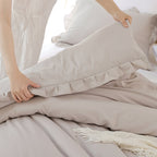 SPRINDAY Queen Comforter Set For Adult, 3 Piece Ruffle Oatmeal Comforter Sets All Season