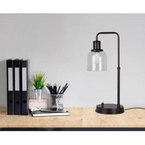 Better Homes & Gardens 20.5 in Height Bronze Metal Desk Lamp with Glass shade and USB Port, Classic Design