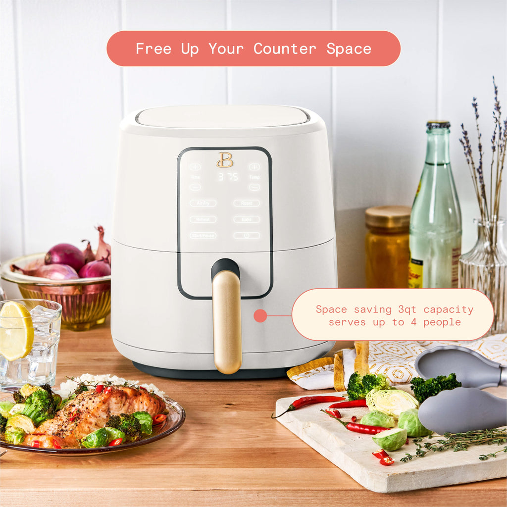 Beautiful 3 Qt Air Fryer with TurboCrisp Technology, EverGood Ceramic Nonstick Coating, White Icing by Drew Barrymore