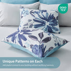 Regency Heights Queen Size Comforter Set with Sheets, 9-Piece Floral Textured Print Bed in a Bag Queen, Blue Bedding Comforter Set with Bed Sheets and Side Pocket