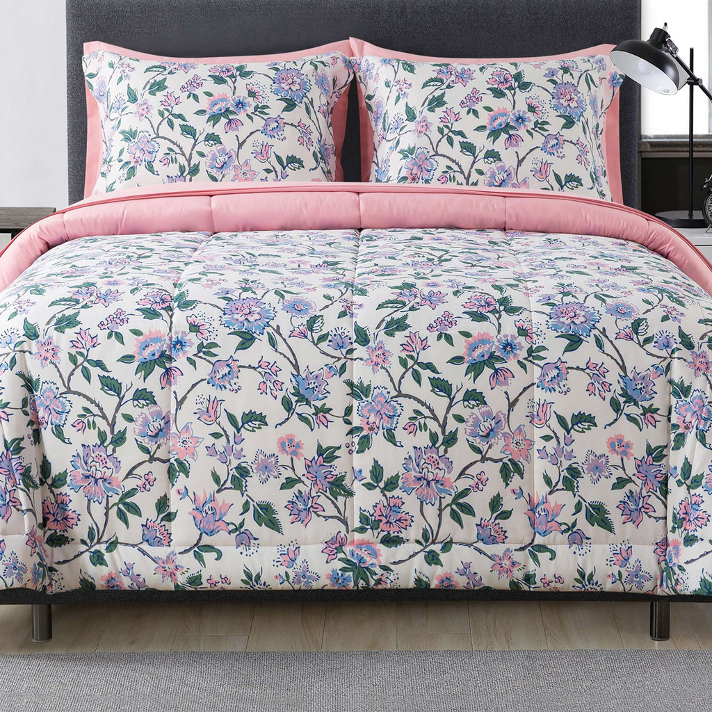 Mainstays 7-Piece Reversible Bed in a Bag with Laundry Tote, Purple Floral, Queen