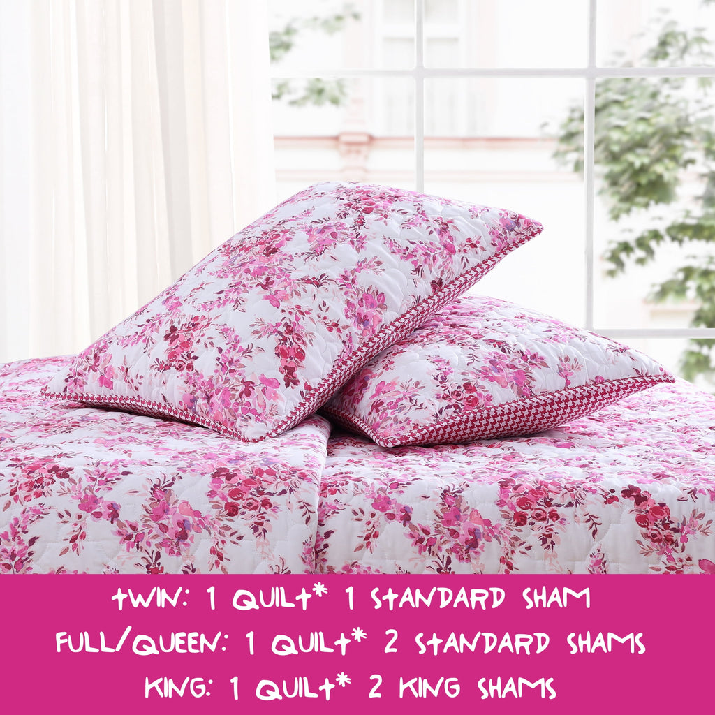 Betsey Johnson Floral Vineyard Pink Reversible Full/Queen Quilt Set