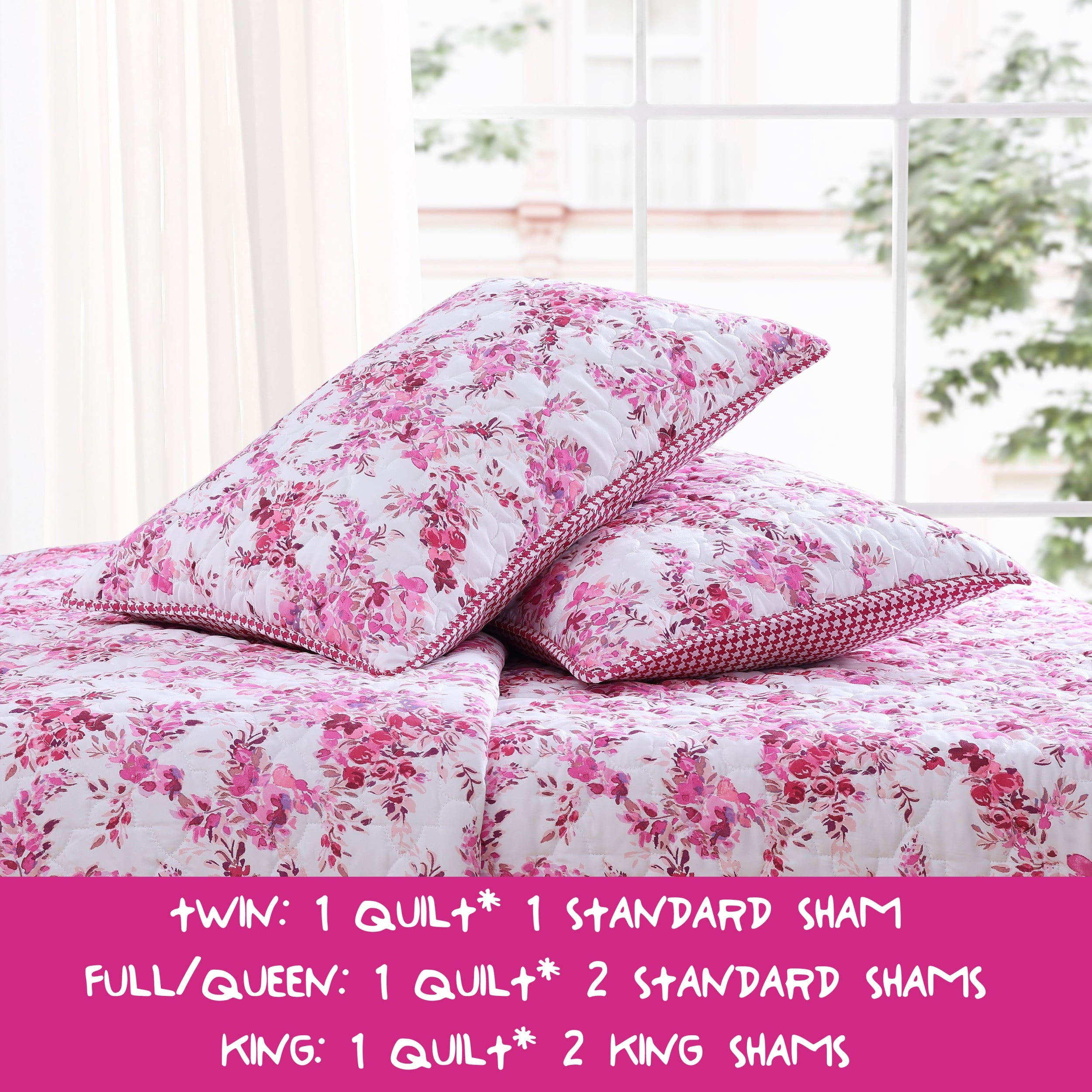Betsey Johnson Floral Vineyard Pink Reversible Full/Queen Quilt Set