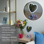Mainstays 11.26" Tall Light Blue Plastic Frame Tabletop Heart Shaped LED Lighted Mirror with Trinket Tray