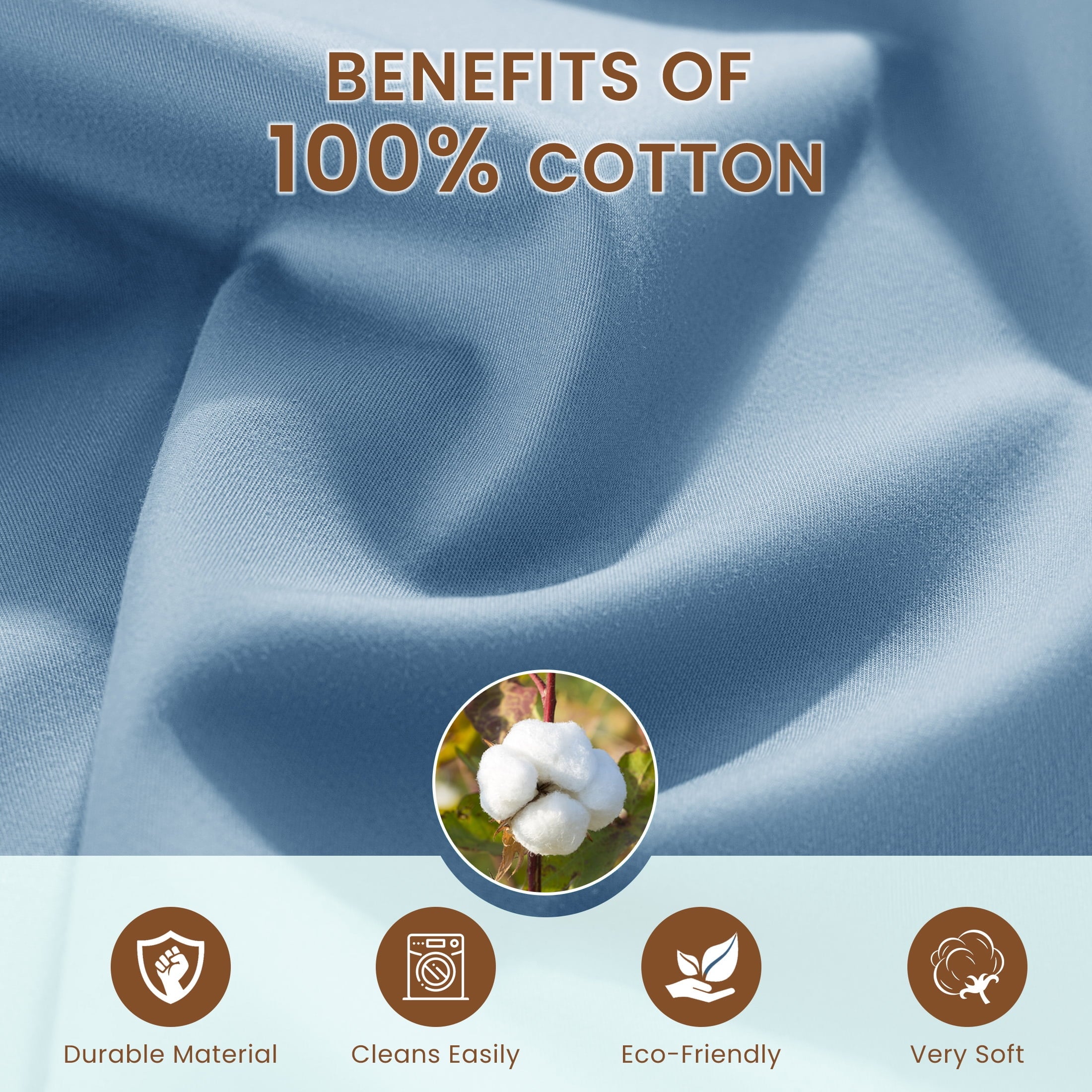 Baauye 100% Cotton Sheet Set, 1000 Thread Count Durable 4-Piece Bed Sheets with 16" Deep Pocket, King, Lake Blue