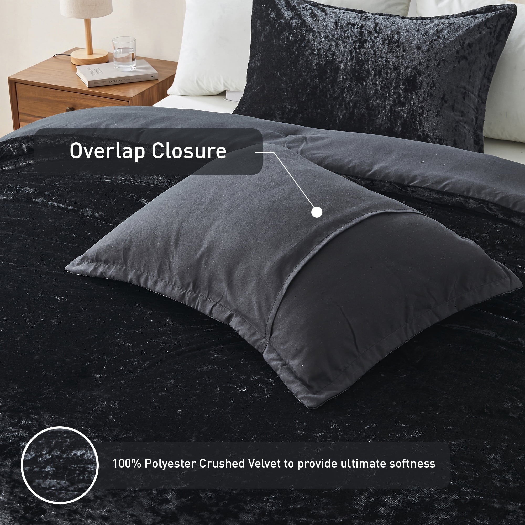 Regency Heights Full/Queen Cozy Velvet Comforter Sets, Luxury 3-Piece All-Season Bedding, Bed Set with Shams，Black