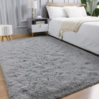 Nefoso Shag Area Rug, 8ft x 10ft Soft Fluffy Area Rugs for Living Room Bedroom Decor Carpet, Light Gray