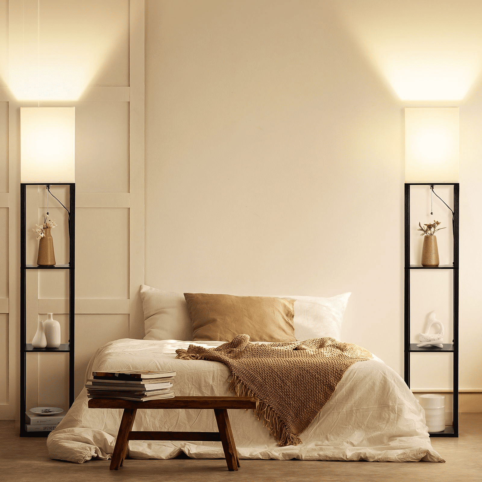 SUNMORY 63'' Floor Lamps with Shelves, Home Standing  Lamp, Include 1000 Lumens Lighting Bulbs, Shelf Floor Lamp, Black Floor Lamps for Living Room, Bedroom, Lamp with Storage Dustproof, UL Certified