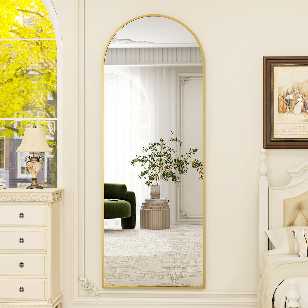 BEAUTYPEAK 64"x 21" Full Length Mirror Arched Standing Floor Mirror Full Body Mirror, Gold