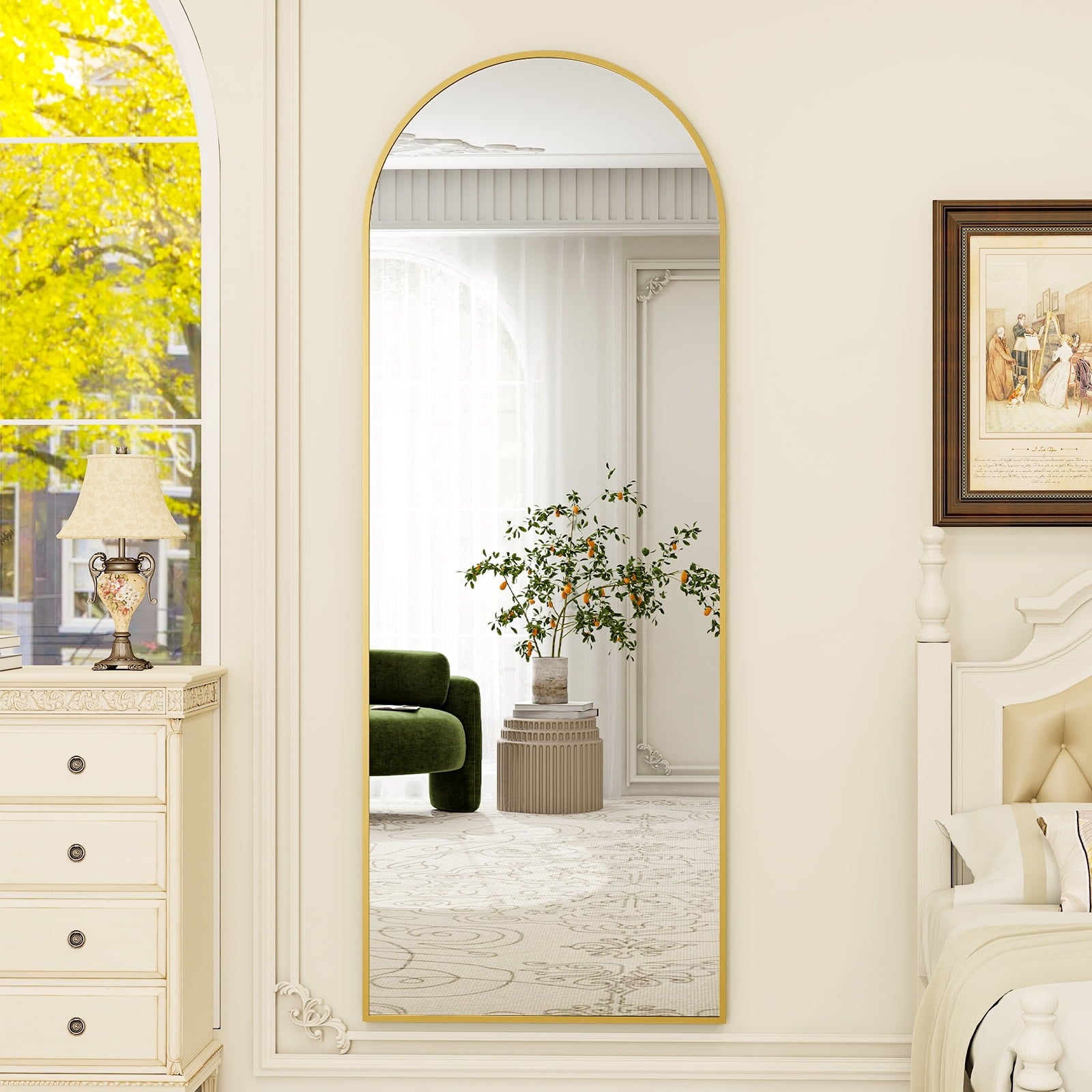 BEAUTYPEAK 64"x 21" Full Length Mirror Arched Standing Floor Mirror Full Body Mirror, Gold