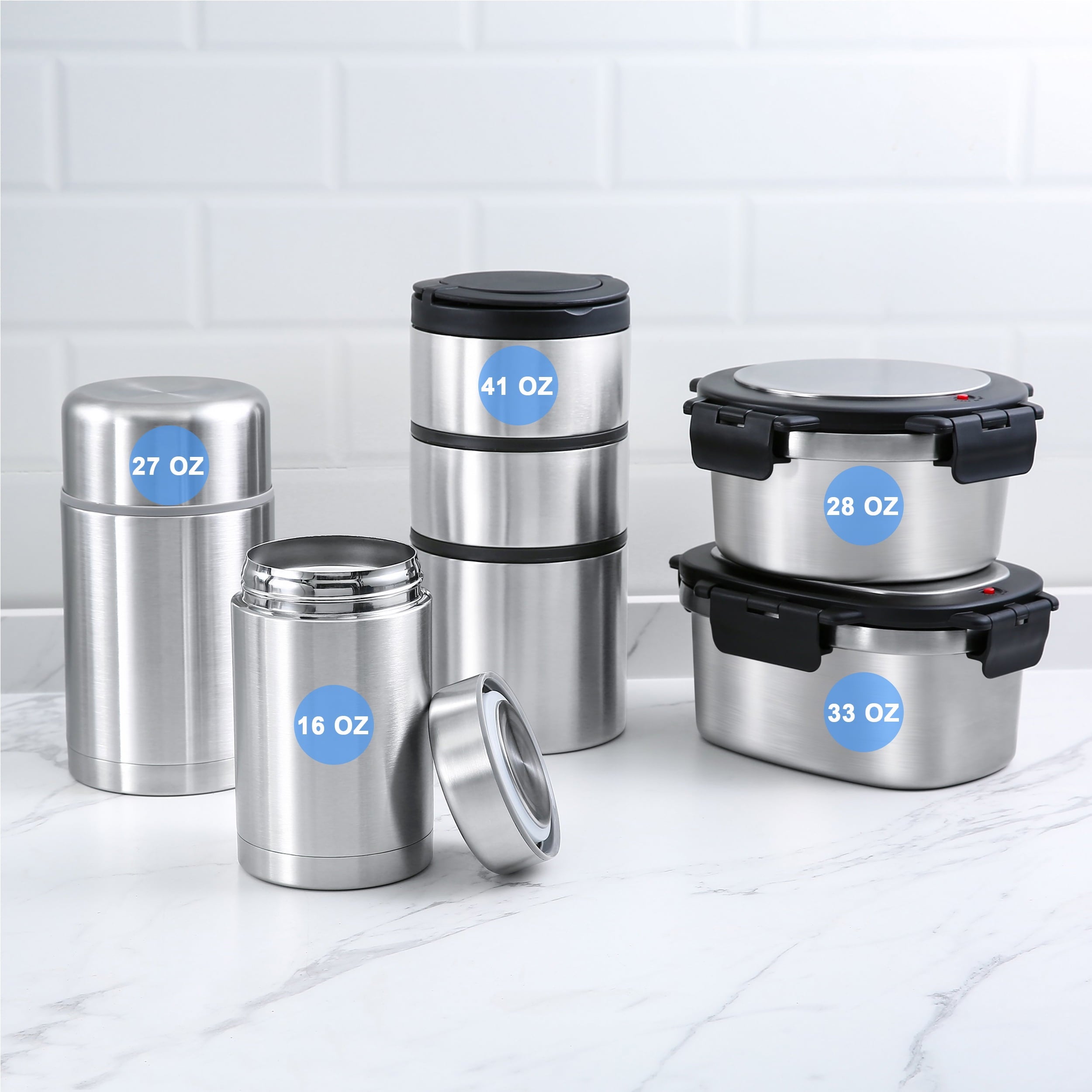 Mainstays 33 oz Insulated Stainless Steel Lunch Box Food Storage Container with Lid