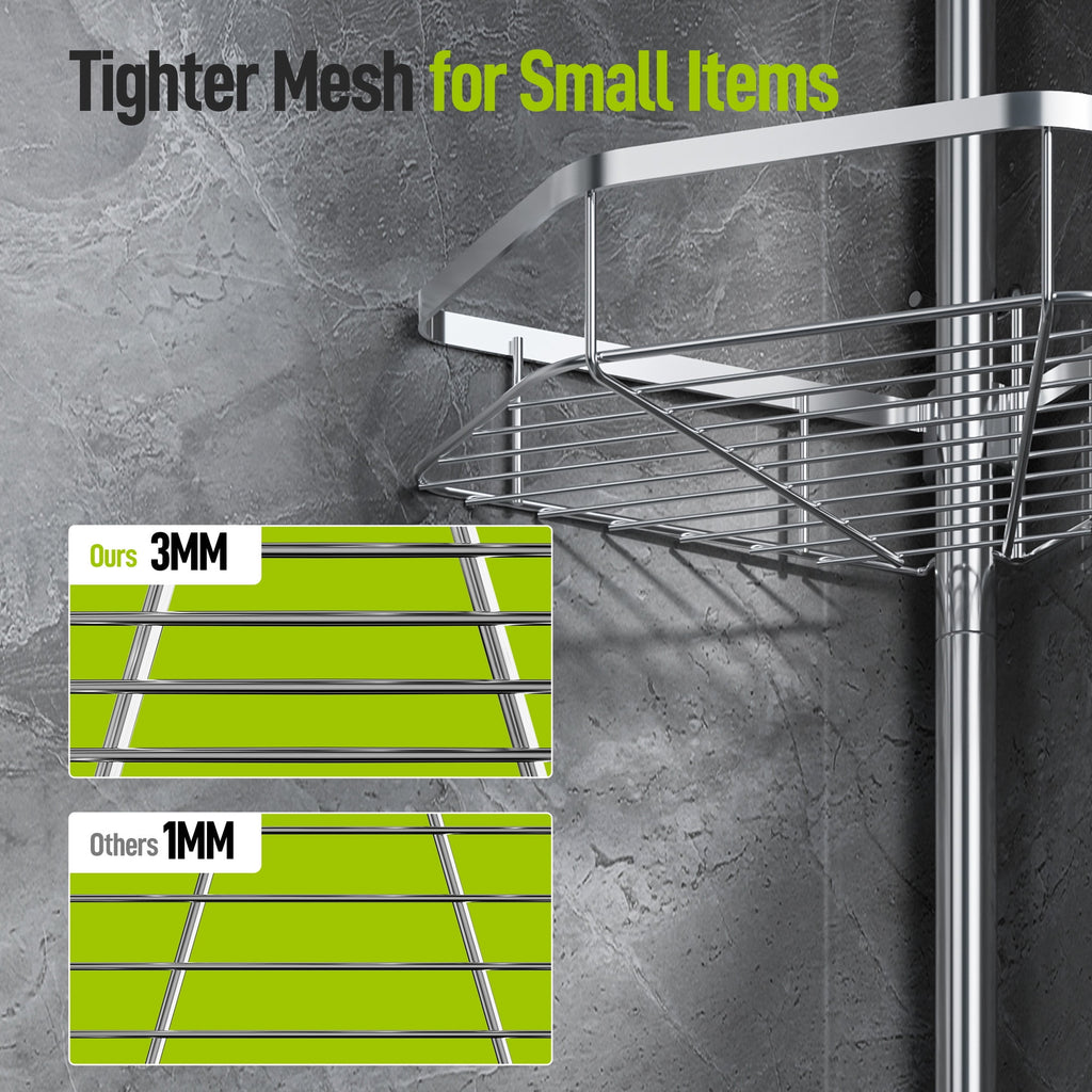 LazySpin 4-Tier Corner Shower Caddy Tension Pole, Fits 37.8”-124”, Silver