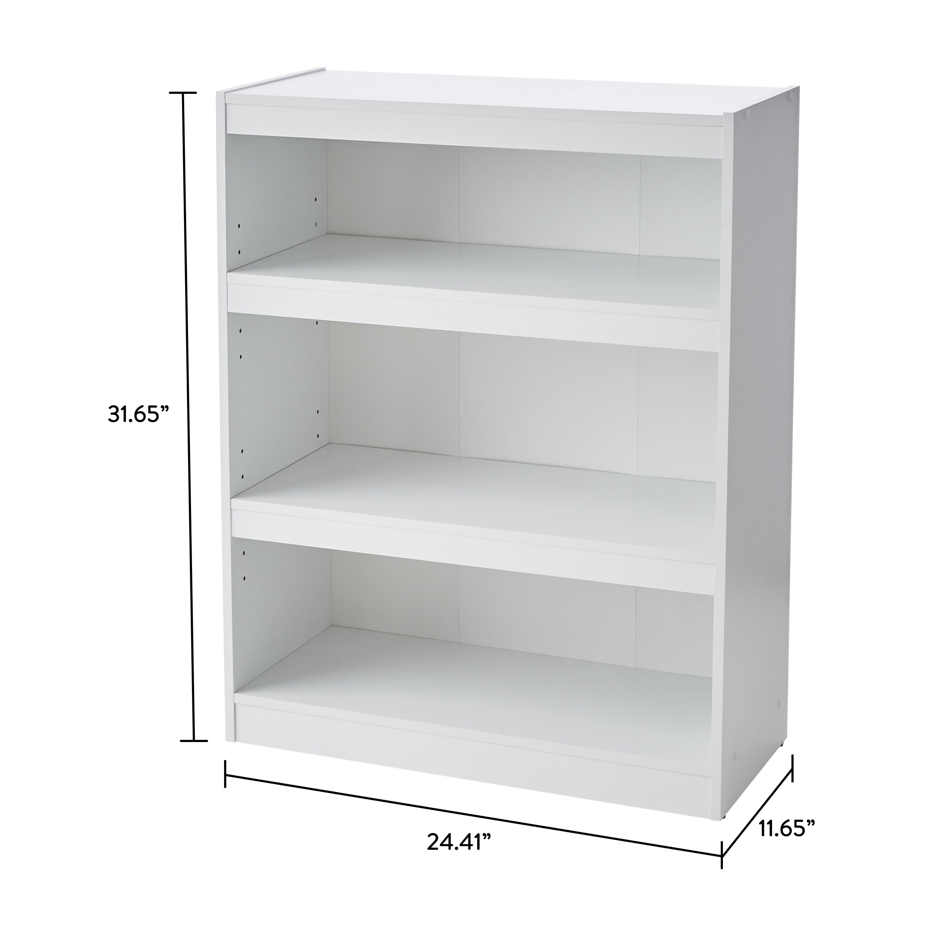Mainstays Framed 3-Shelf Bookcase with Adjustable Shelves, White