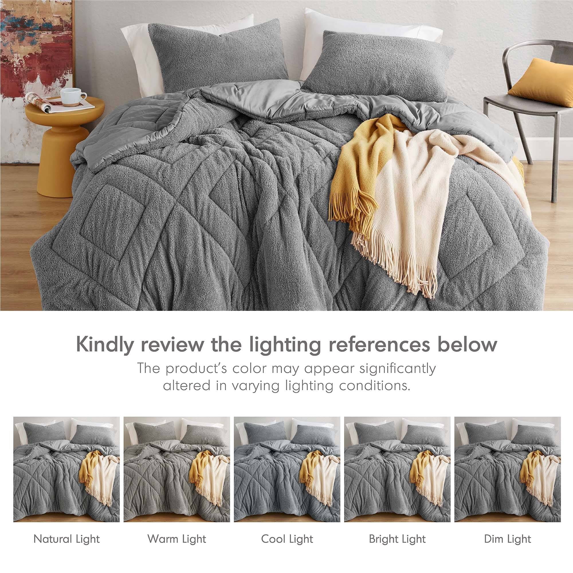 Regency Heights Twin/Twin XL Quilted Plush Comforter Set, 2-Piece Reversible Feather-Soft Dorm Bedding Sets, Textured Sherpa Comforter Bed Set for All Season, Gray