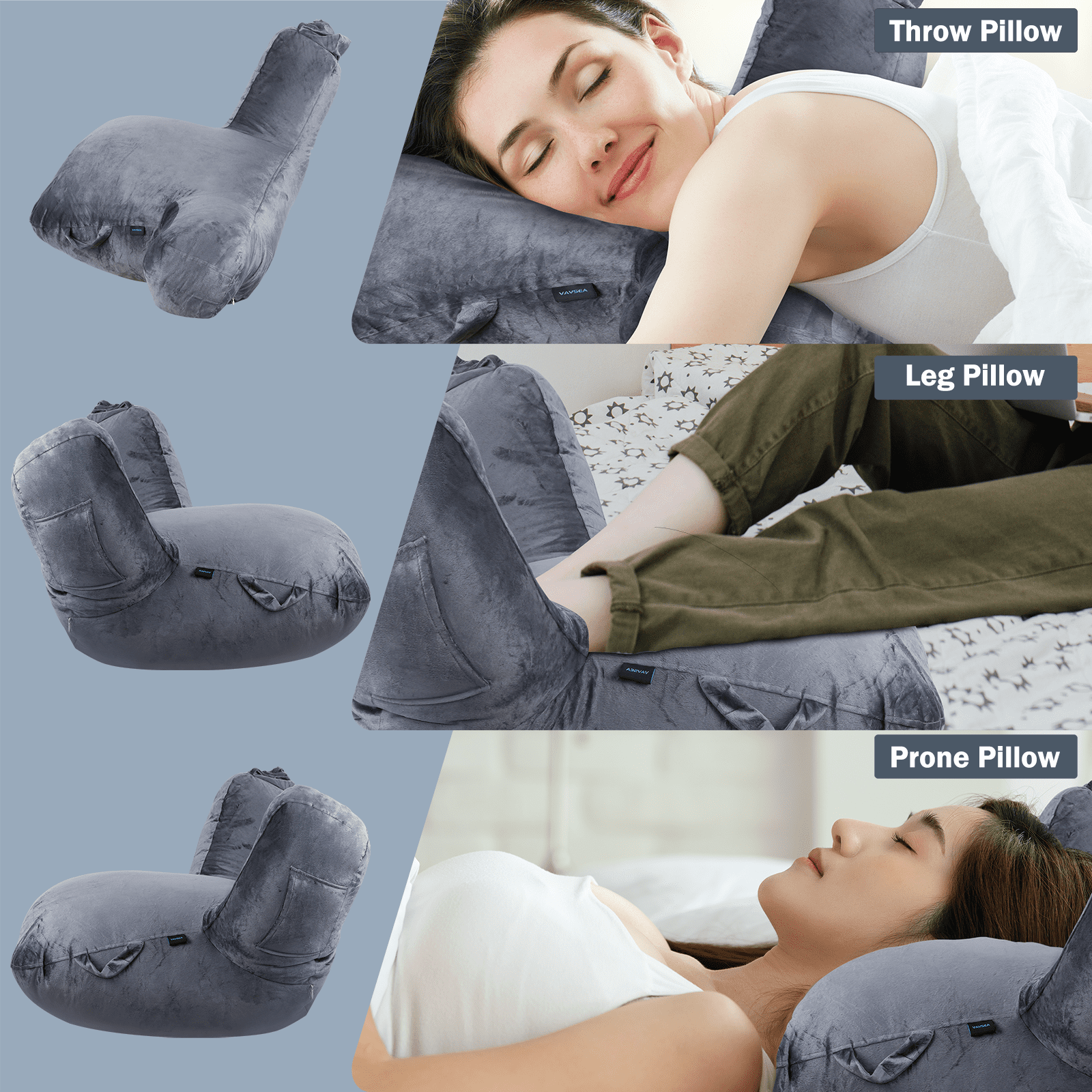VAVSEA Reading Pillow, Extra Large 31" Backrest Pillow with Arms, Back Pillow with Detachable Neck Roll, 4 Pockets for Watching TV, Bed Rest, Reading, Gaming