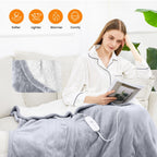 WISHEAD Electric Heated Blanket Throw Soft Flannel & Sherpa, 5 Heat Levels, 3 Hours Auto-Off Over-Heat Protection ETL Certification (50"x60", Light Gray)